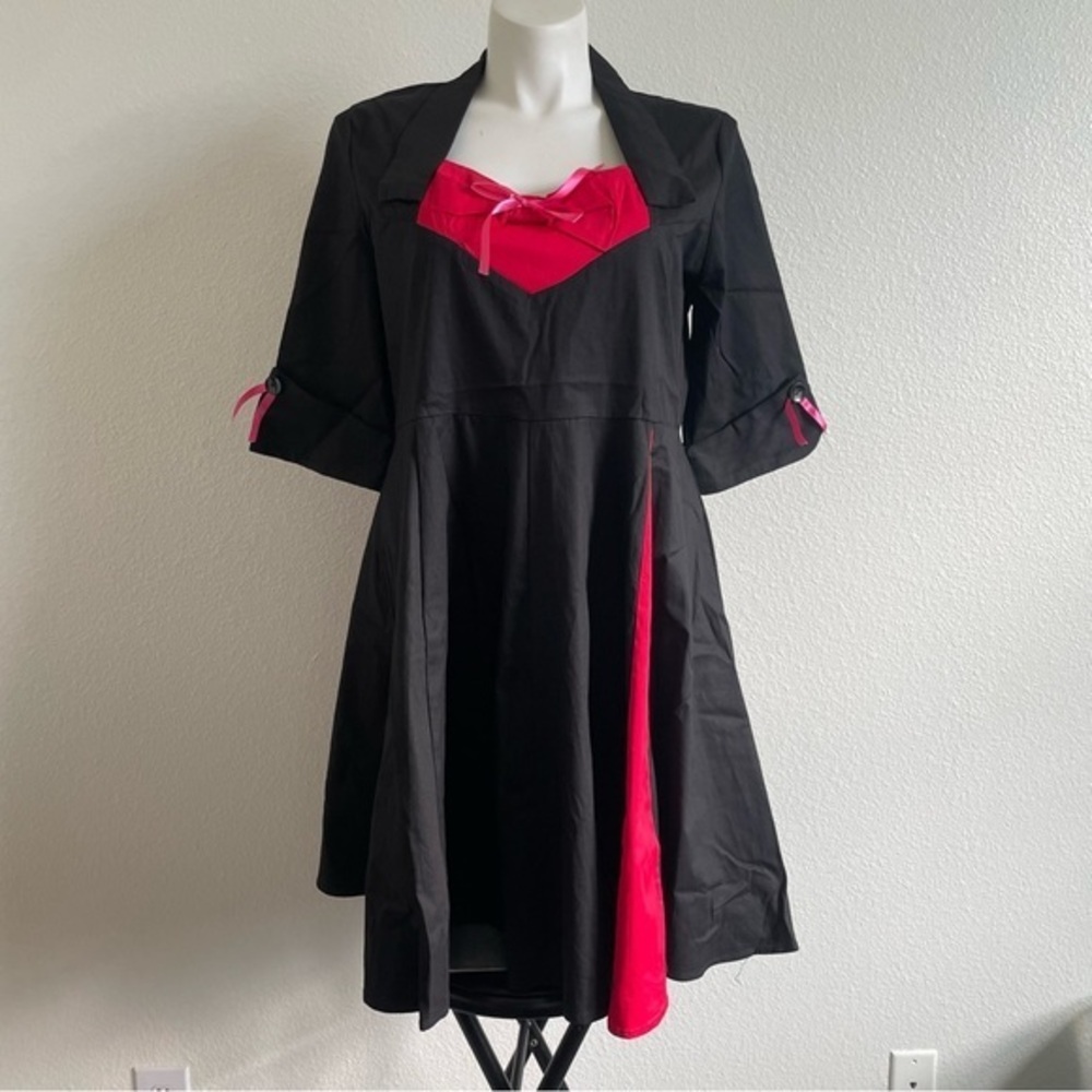 Retro Pin up girl dress womens size 5XL black & red rockabilly swing fit & flare